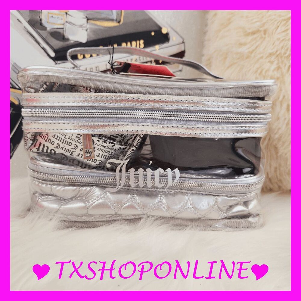 💗🌺4pc {Juicy Couture} Silver Nested Bag 💗🌺 Travel Toiletry Cosmetic Bag
